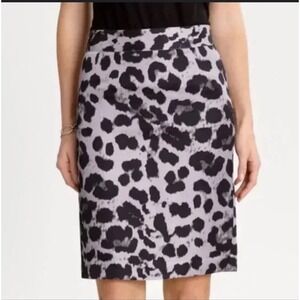 Banana Republic Gray Black Leopard Printed Straight‎ Linen Blend Skirt Size 10